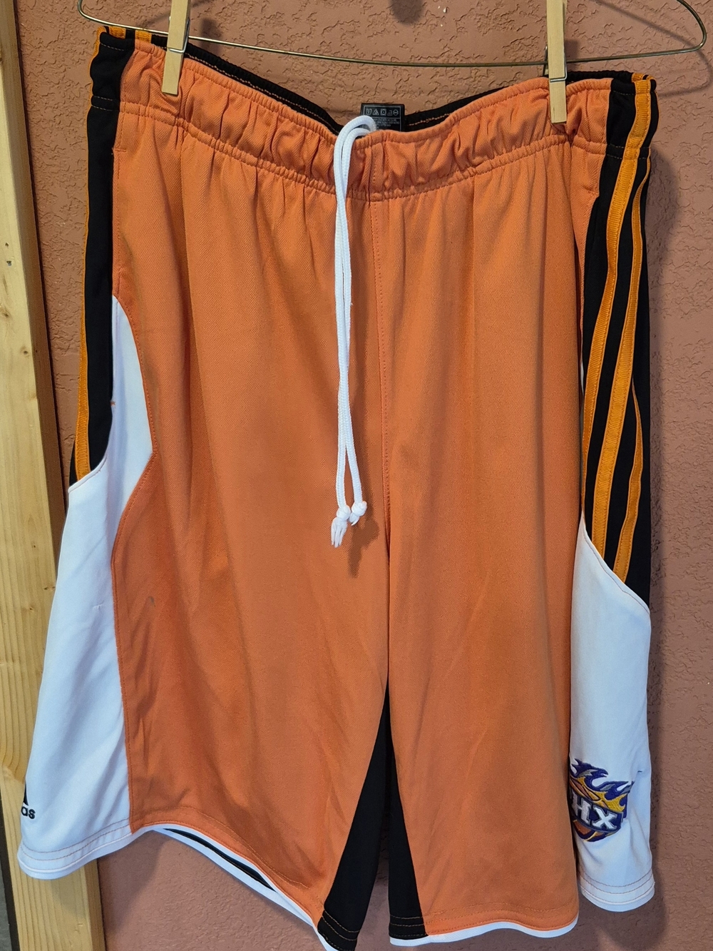 adidas Orange Athletic Shorts with White Panels and Black Trim